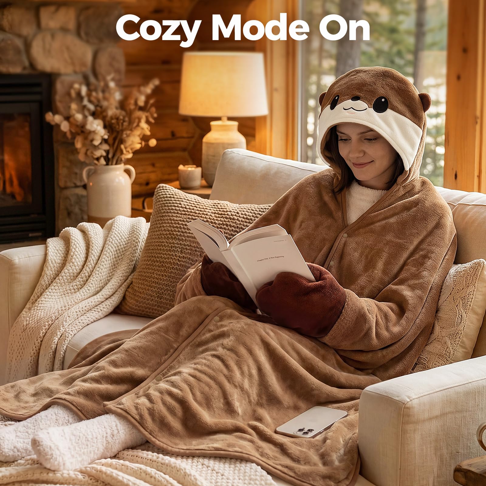 Mewaii Tragbare Decke mit Kapuze und Ärmeln,Kuscheldecke mit Handschuhen Weiche Flanell Sherpa Decke für Damen und Herren Ideal für Zuhause Reisen und Tierliebhaber