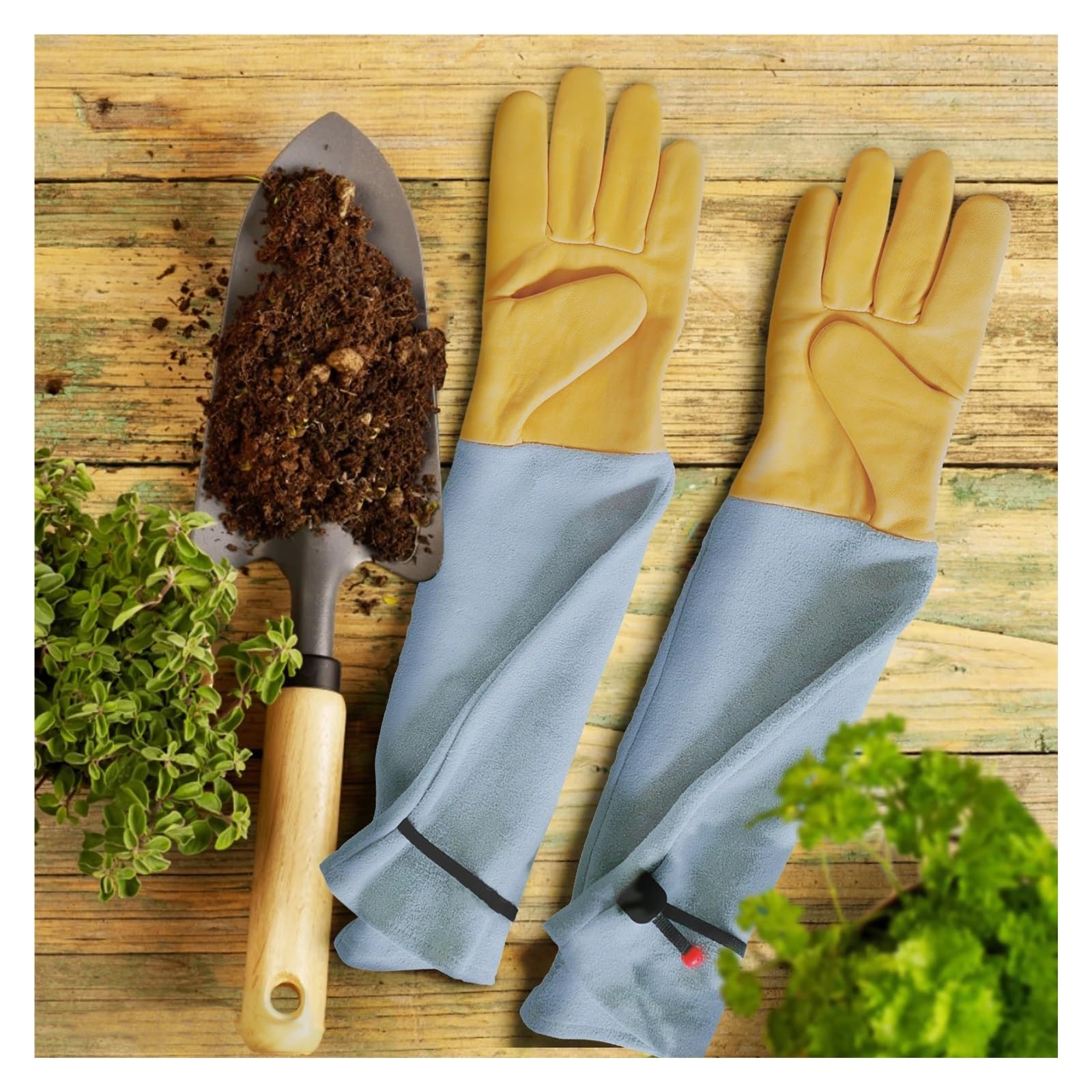 Gartenhandschuhe Aus Schaffell, Langärmelig, Rindspaltleder, Grau, Stichfest, Gartenarbeitszubehör Starker Griff(M)