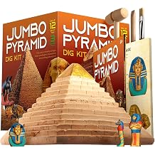 Giant Pyramid Dig Kit, 12 Egypt Toys, Archaeology STEM Toy | Pyramid-Shaped Dig Block, 12 Treasures with Chisel & Brush, Learn Ancient Egypt History, Great Gift for Kids 6-12