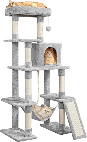 Vista 28 de Yaheetech Torre para gatos de 63 pulgadas, muebles para mascotas de varios niveles para gatitos de interior con postes rascadores cubiertos de sisal