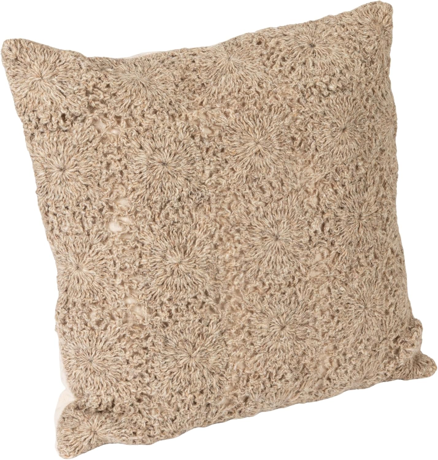 Creative Co-Op Crocheted New Zealand Wool Pillow with Cotton Back, Natural