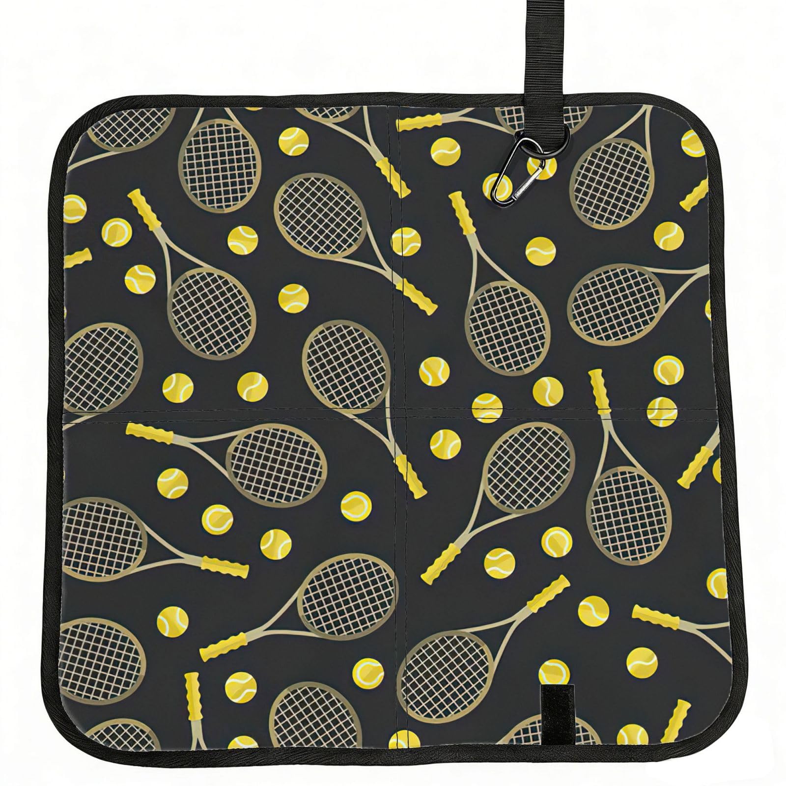 YQxwJL Funny Tennis Racquets And Tennis Balls Print Foldable Seat Cushion, Oxford And Pvc Waterproof Portable Seat Pad For Outdoor Camping Hiking