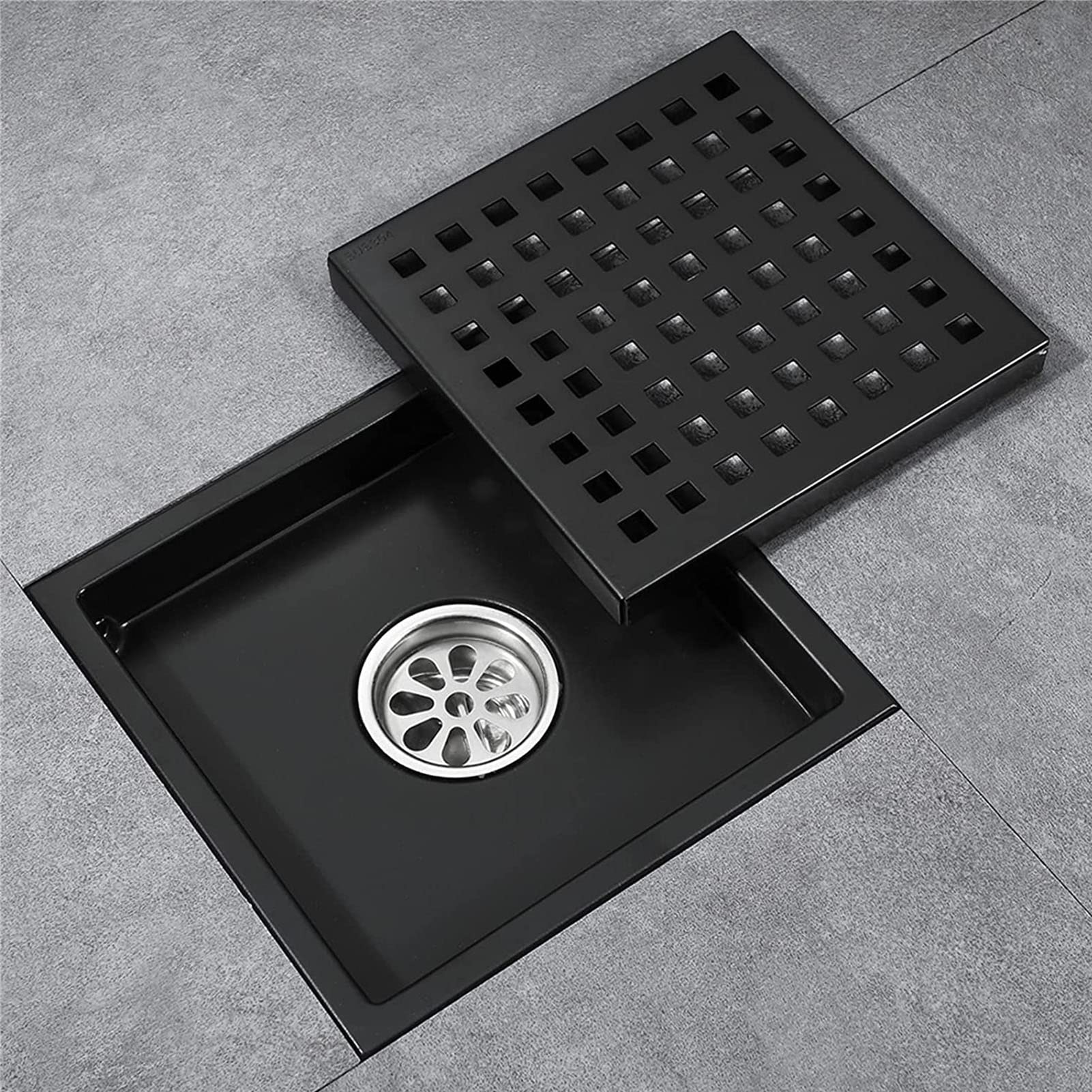 Piletta di scarico per doccia quadrata 15 x 15 cm, rimovibile, in acciaio inossidabile 304 per alimenti, nero opaco | Leroy Merlin