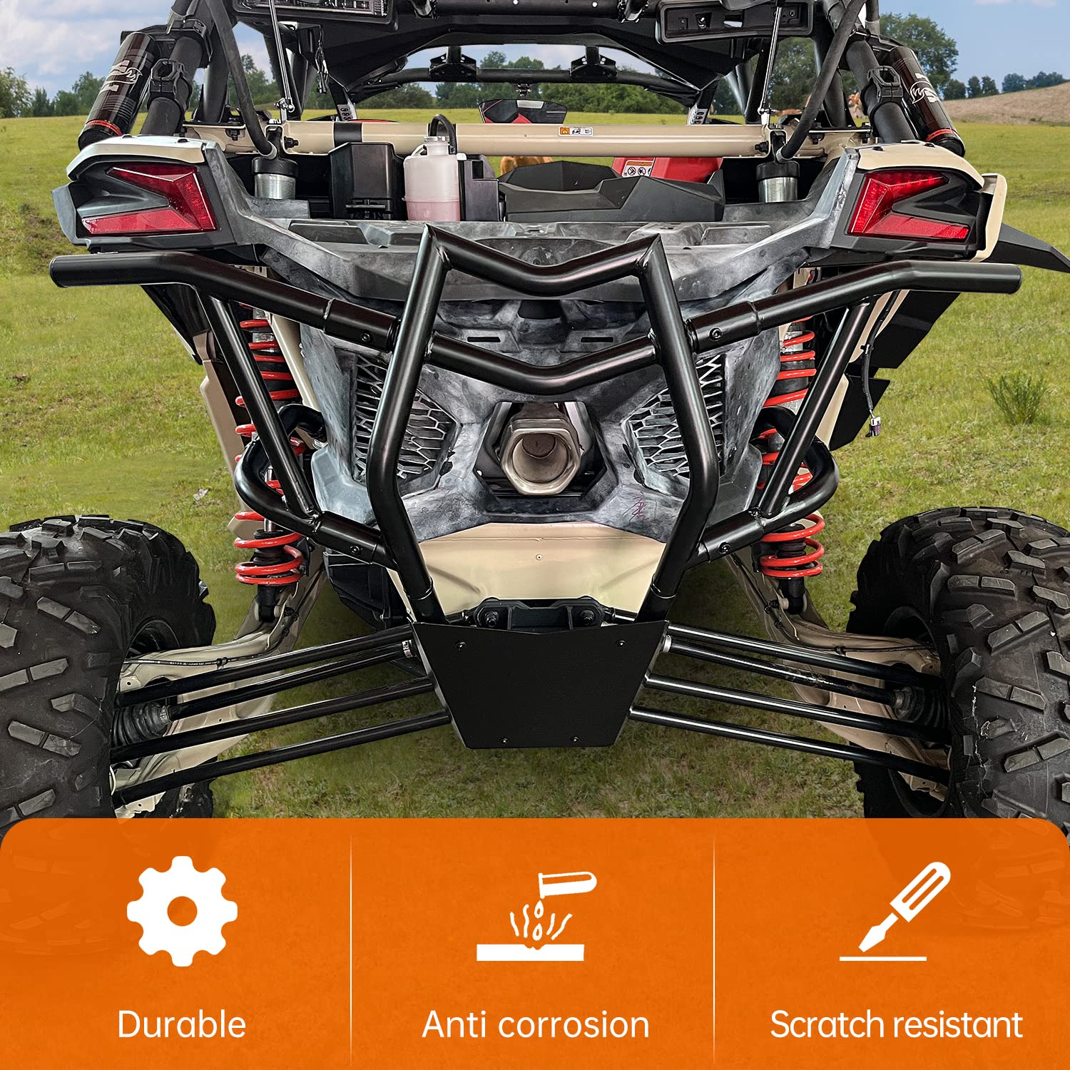 CUSAUTV Paraurti Posteriore Pre-Runner Per Can Am Maverick X3 Max Turbo R RR 2017-2024 - Heavy Duty In Acciaio, Protettore Anti-impatto