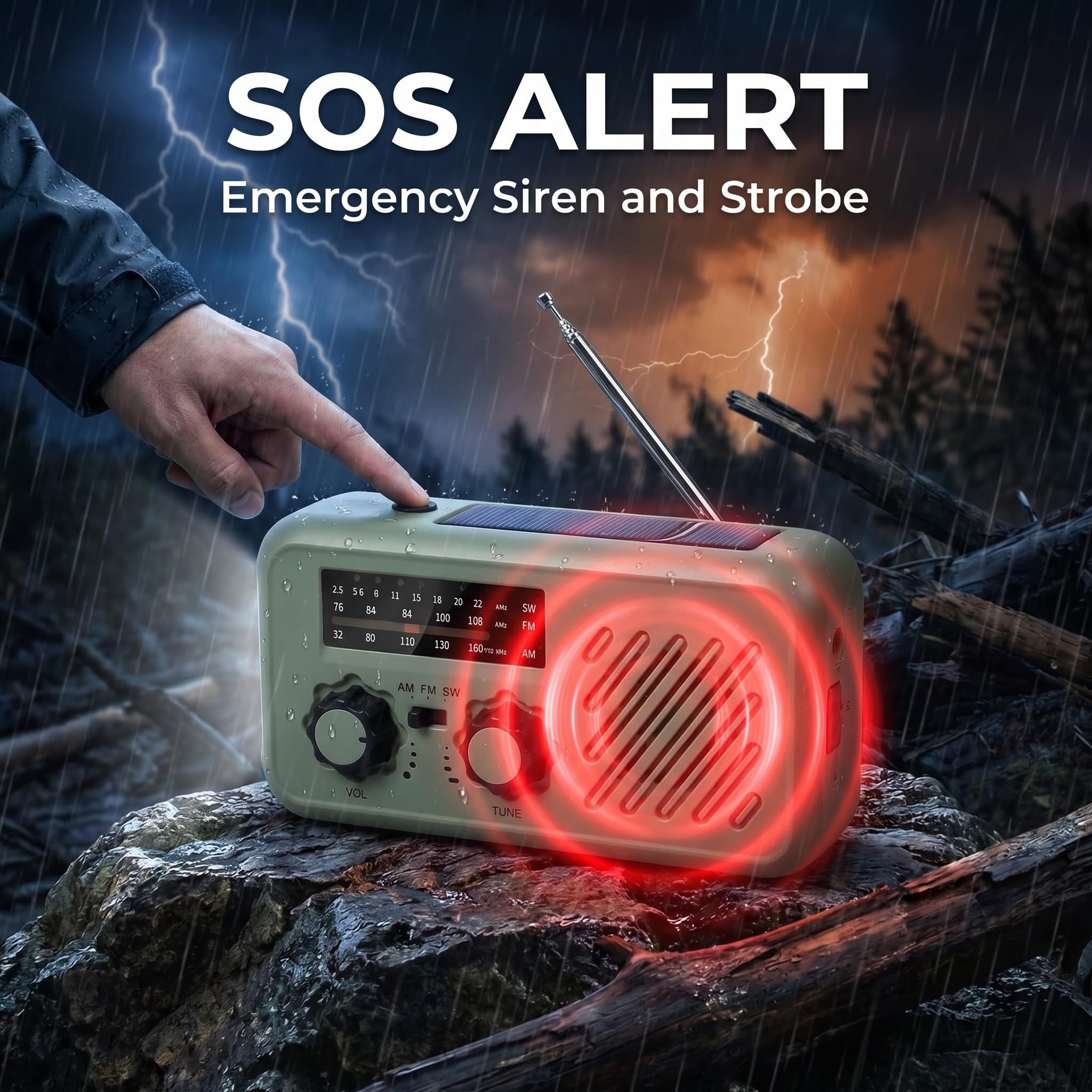Radio Portable Urgence, Radio de Survie AM/FM Solaire & Dynamo, Powerbank 2000mAh, Lampe LED Torche + Lecture, Alarme SOS - 4 Modes de Charge, Idéale Camping, Panne de Courant, Voiture