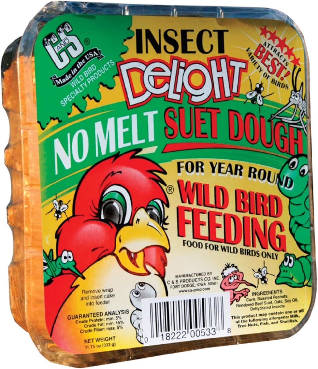 C & S Products Insect Suet Dough Beef Suet,Ground Corn,Oats,Peanuts 11.75 Oz Patio