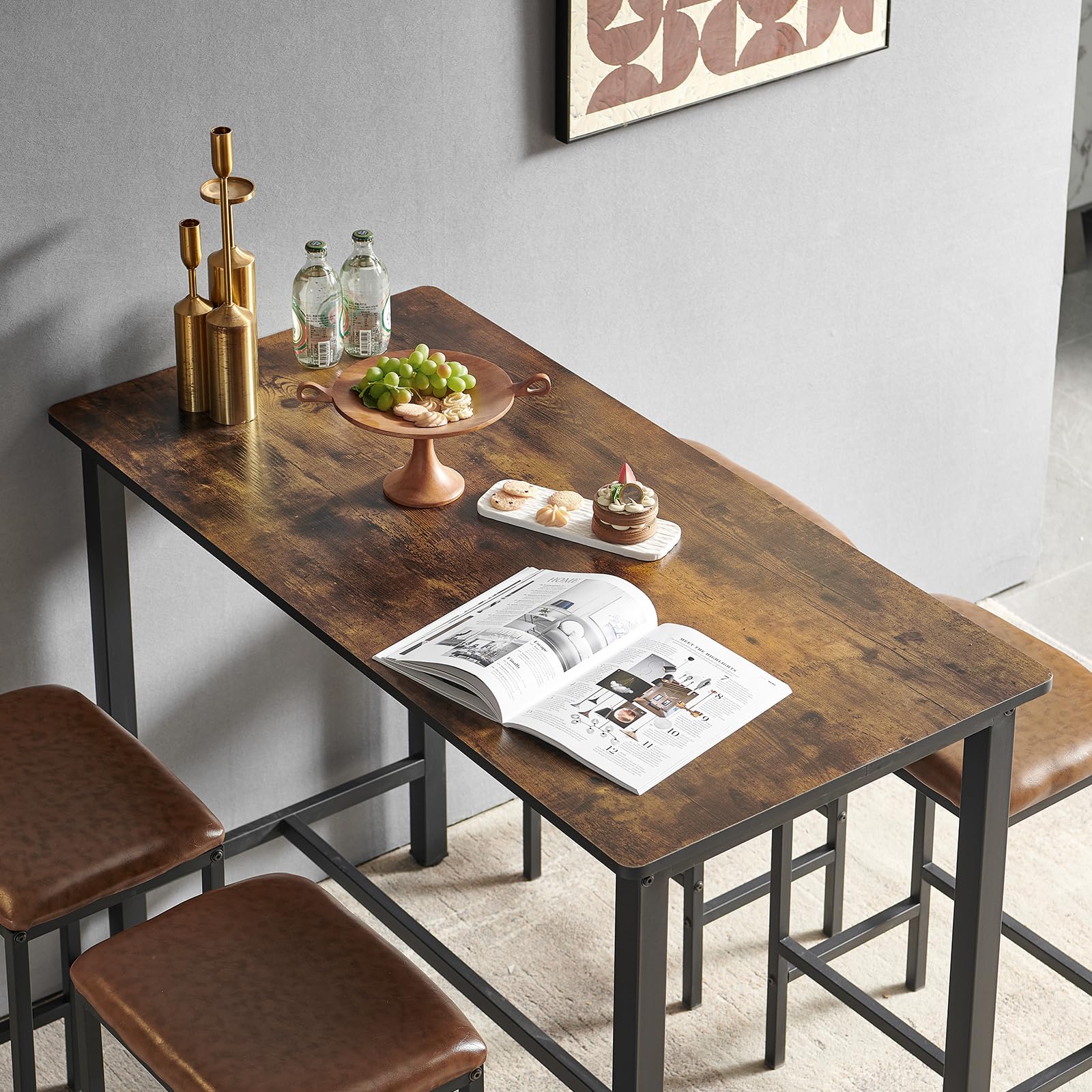 Lot de 5 chaises de Salle à Manger, Table et Chaise Cuisine, Cadre en métal, Marron