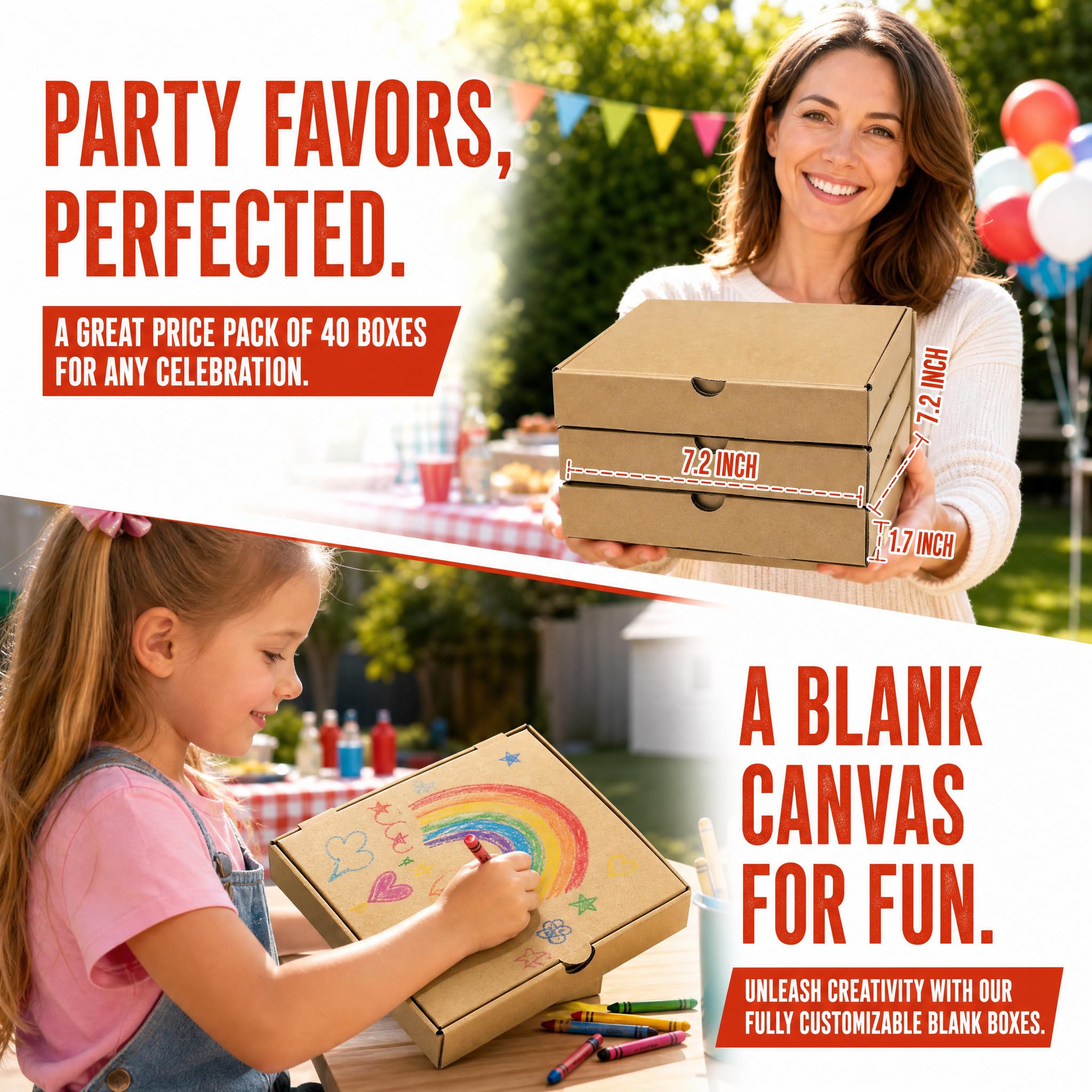 ZENFUN 40 mini scatole per pizza in carta kraft 18 x 18 x 3 cm ondulate contenitori da asporto
