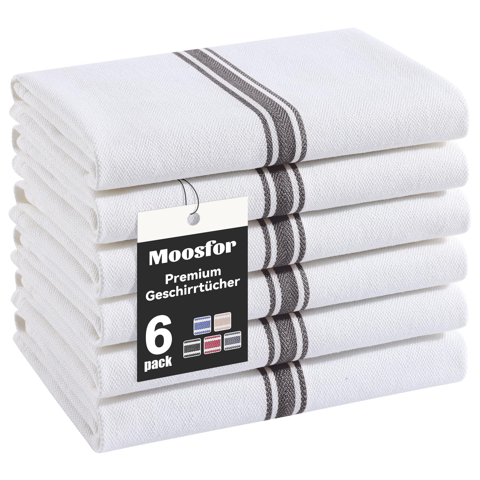Moosfor Premium Geschirrtücher 100% Baumwolle, 6er Set 38 x 64 cm, Saugstarke&Langlebige Küchentücher, Oeko-TEX Zertifizierte Geschirrhandtücher Weiche Dicke Spüllappen, Gastronomiequalität, Schwarz