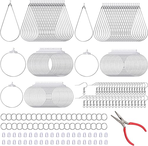 Inbagi Kit de 481 piezas de fabricación de aretes, 120 ganchos para aretes, 120 anillos abiertos, 120 soportes para aretes, 120 aretes de lágrima y