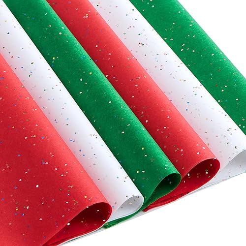 JOYIN 72 Sheets Glitter Tissue Paper for Gift Bags, Red Green White Tissue Paper for Gift Wrapping Supplies, 20" x 20" Christmas Wrapping Paper for Gift Wrap DIY Craft Decorations