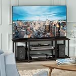 Furinno 12250R1DBR/BK Turn-N-Tube No Tools 3-Tier Entertainment TV Stands, 42-Inch, Dark Brown/Black | for TV up to 50 Inch, Open Frame Rectangular Entertainment Center with Storage Shelf, TV Console, for Living Room, Bedroom