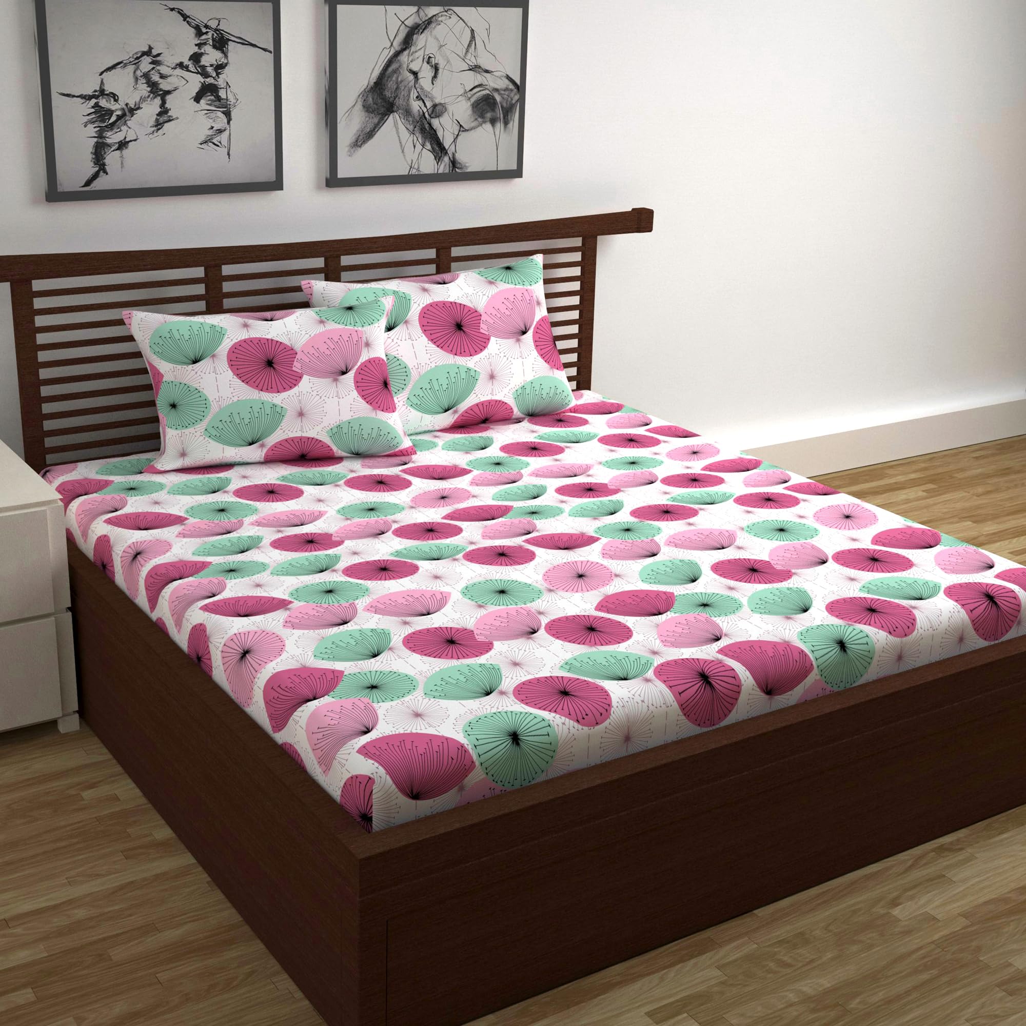 Divine Casa 144 TC 100% Cotton Double Bedsheet with 2 Pillow Covers | Soft Breathable Wrinkle Resistant Bedding Set | Modern Printed Bed Sheet for Bedroom | 222 x 254 cm (Dusty Pink, Floral) 1
