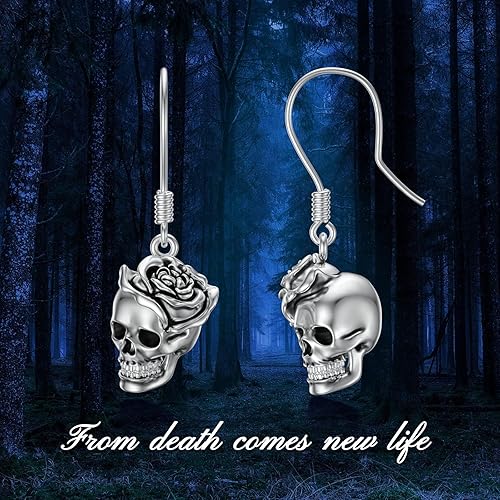 Miniatura 6 de Seiyang Aretes de calavera de plata esterlina, rosa, mano, corona, CyberpunkSamurai, aretes de gota de cumpleaños, Halloween, joyería para mujeres y
