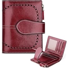 Genuine Leather Wallets for Women RFID Protective Coin Purse Red | Credit Card Holder, with Coin Pocket, 16 Card Slots, 2 ID Slots, 2 Cash Pocket, Mini, Cute