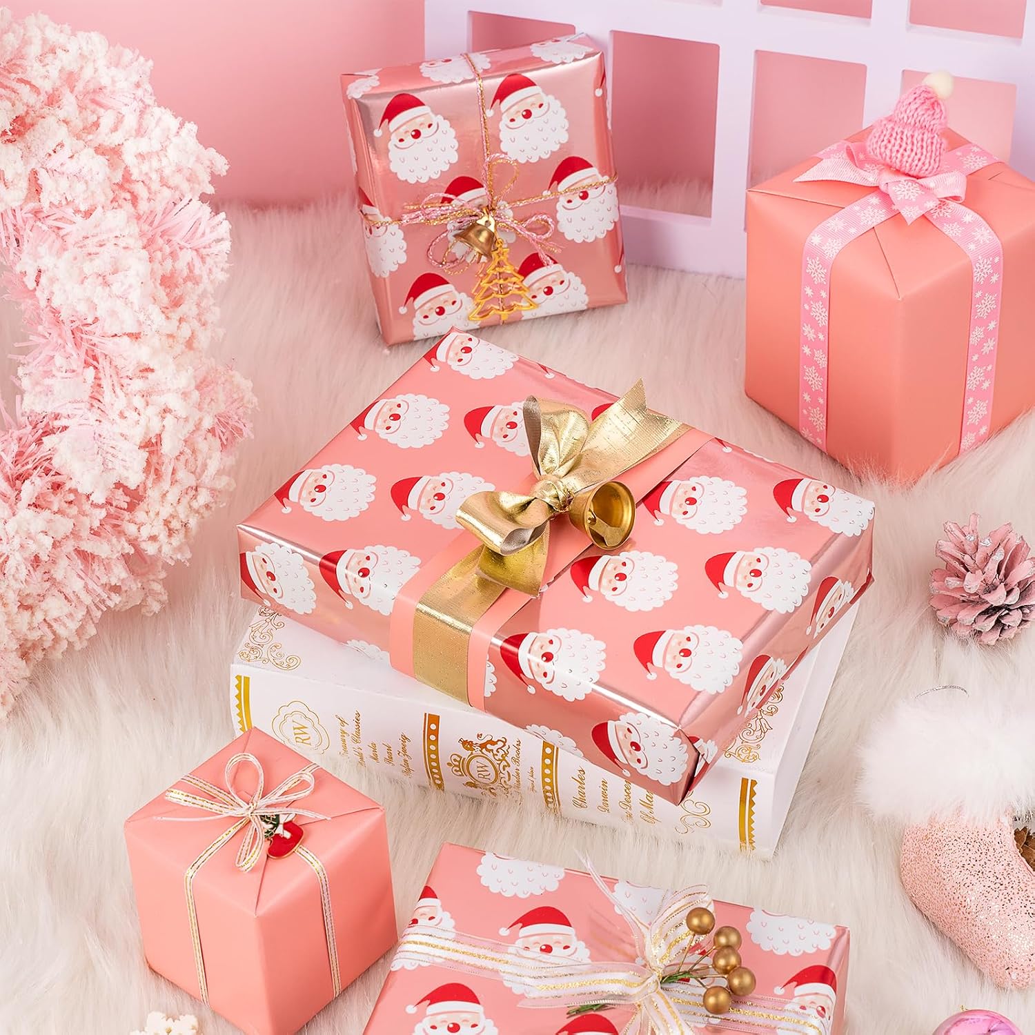 WRAPAHOLIC Carta Regalo Rosa E Oro – 12 Fogli 50x76 Cm – 3 Design: Pois, Scritta Auguri E Tinta Unita – Per Matrimoni, Compleanni E Feste