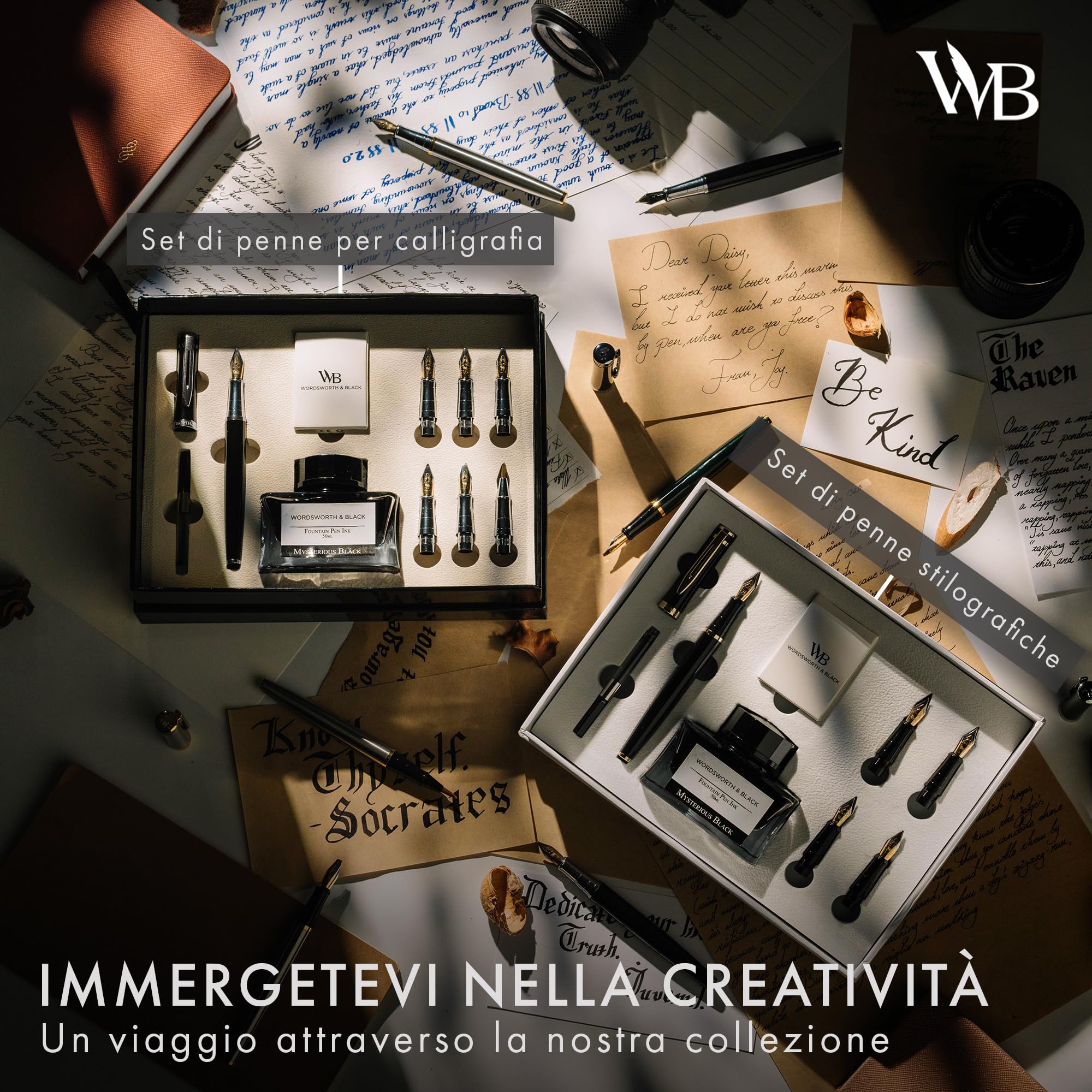 Wordsworth & Black Set regalo Penna Stilografica, include bottiglia d'inchiostro, 6 cartucce d'inchiostro, convertitore di ricarica d'inchiostro, 4 punte di ricambio, Pacchetto Premium [Oro Nero]