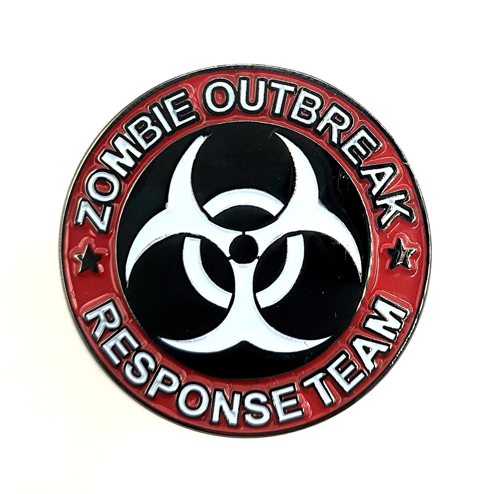 Spilla in metallo smaltato biohazard biohazard con squadra di risposta epidemia,, Metallo