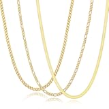 3 PCS Chain Necklace for Men Women, Stainless Steel Cuban Link/Figaro/Herringbone Chains Set Jewelry Gifts, 16/18/20/22/24 Inches