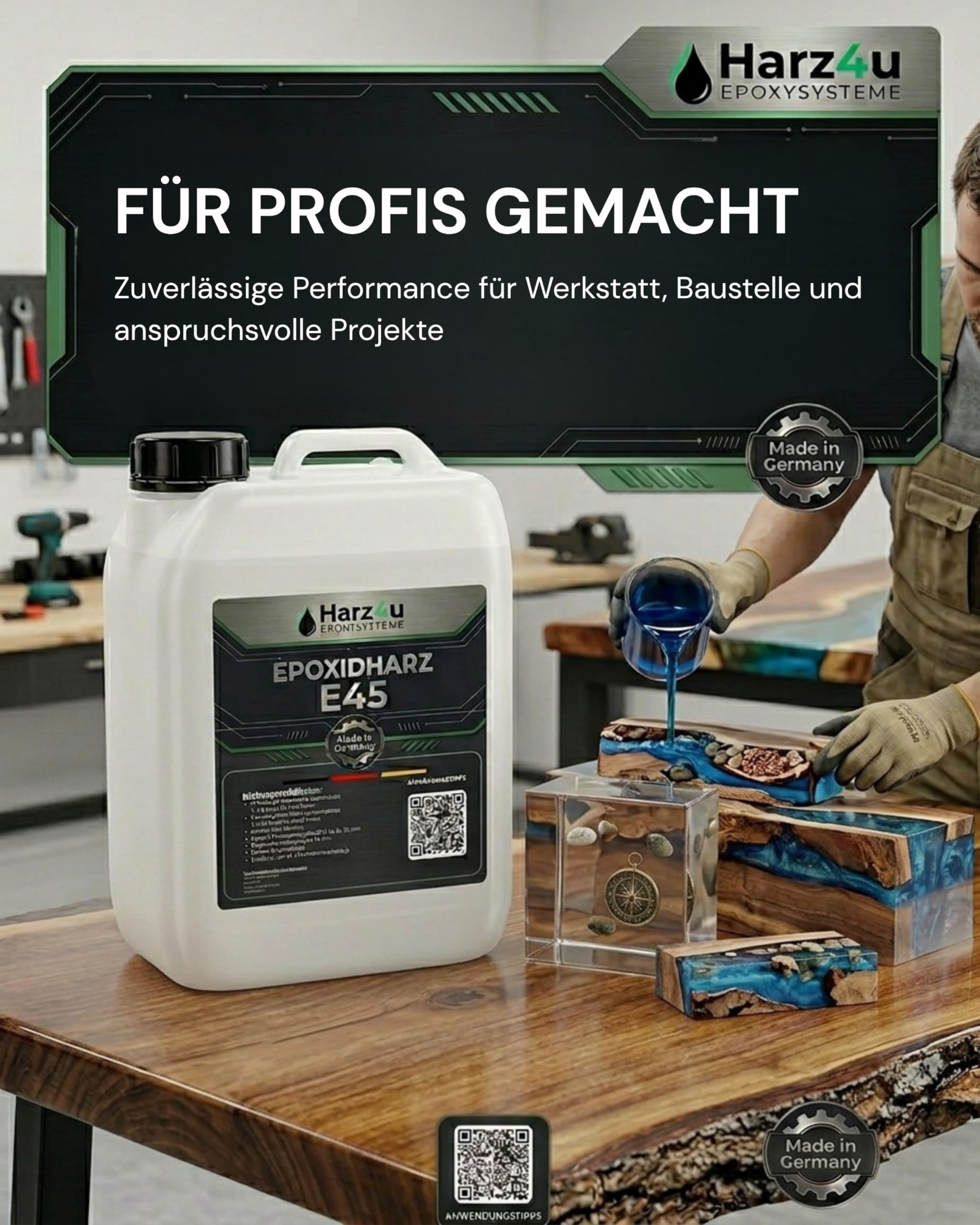Fair MP-Chem Epoxidharz Set - 3kg Set – Transparentes Resin Gießharz mit Härter – Epoxy Resin für Holz, Kunstharz Gießen & Bastelprojekte
