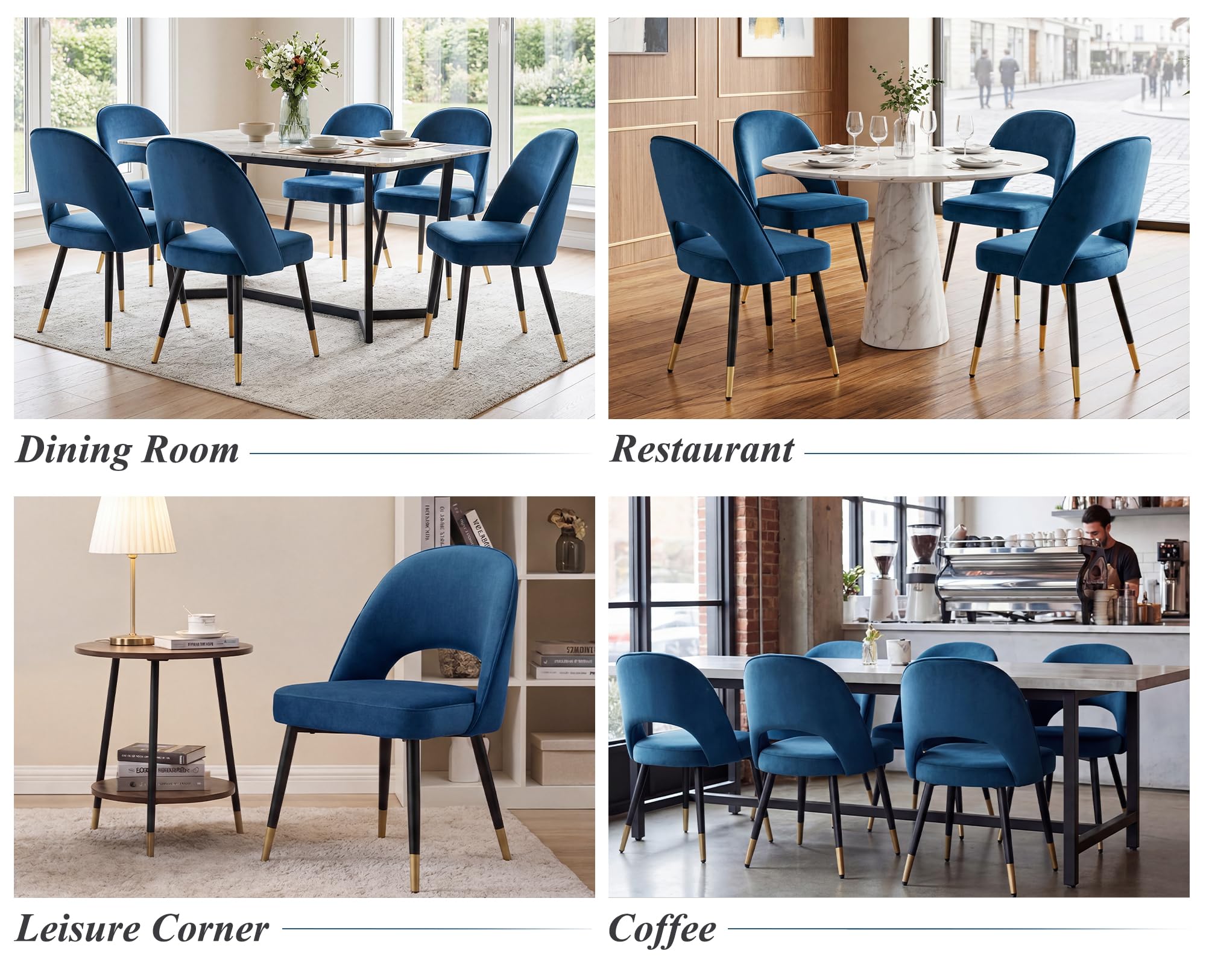 Ya-Home Set di 2 Sedie da Pranzo in Velluto con Gambe in Metallo, Blu | Sedia da pranzo moderna con gambe in metallo, sedia da cucina con cuscino imbottito e schienale design
