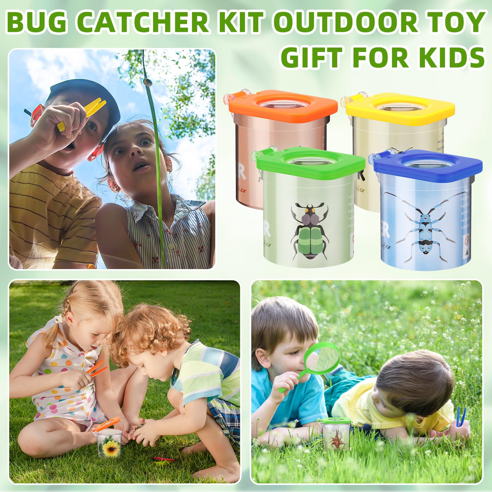 Halloscume 60 piezas de visor de insectos de inserción para niños, caja de insectos, atrapador de insectos, lupa, contenedor de colección de bichos, kit de jaula de insectos para niños, herramienta de