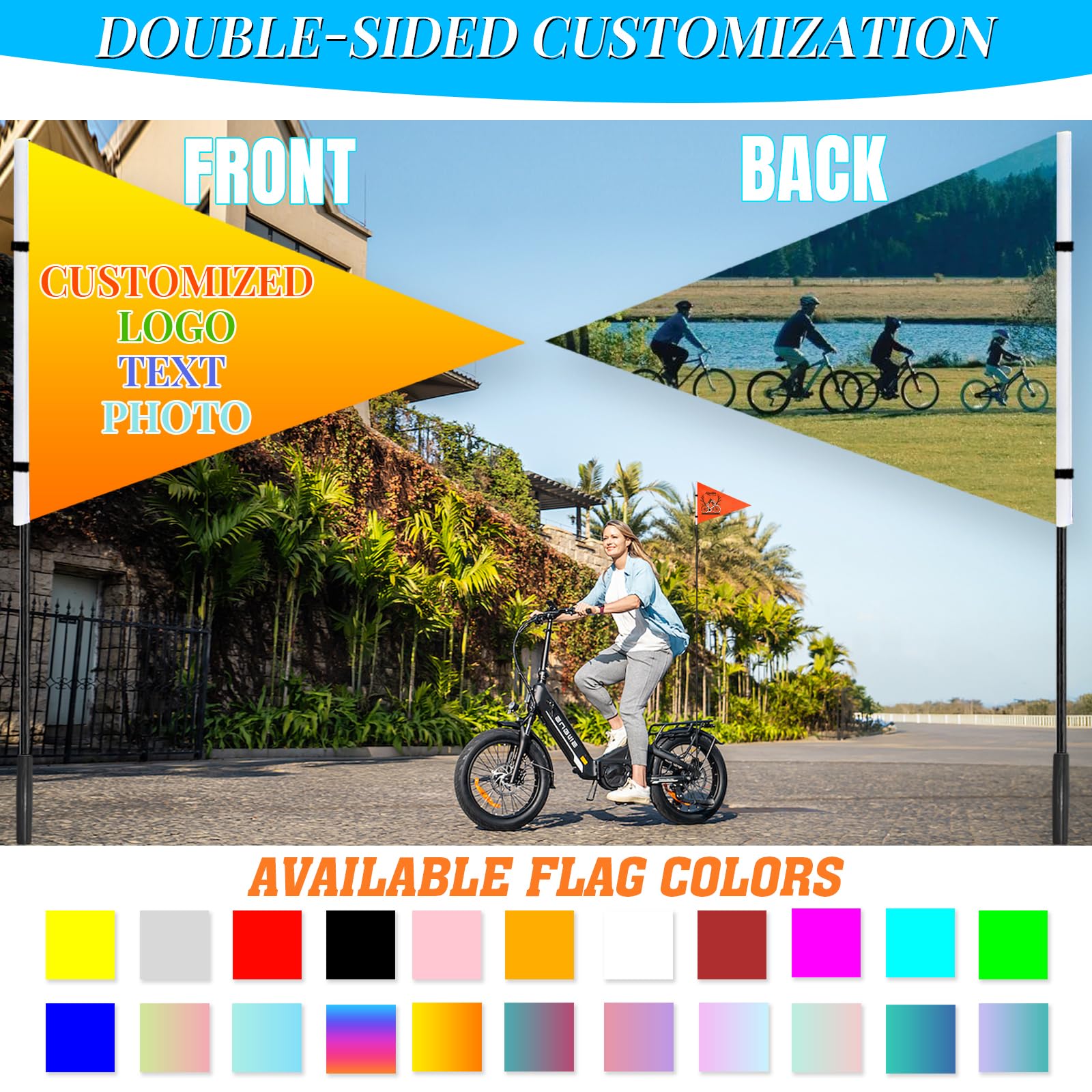 Drapeau de sécurité personnalisé pour vélo avec mât - Mât réglable de 1,80 m, drapeau de sécurité sur mesure pour enfants, vélos et voiturettes de golf (Triangular flag 1)