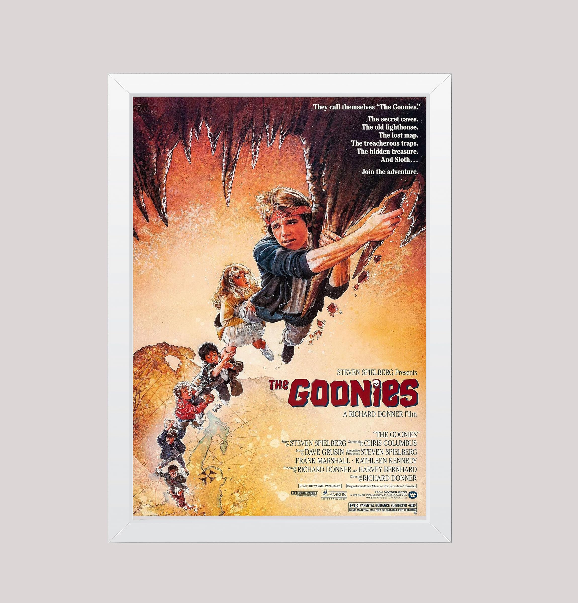 Goonies cult classic 1980's Vintage adventure movie poster Wall Art print (A3 Framed - White Frame)