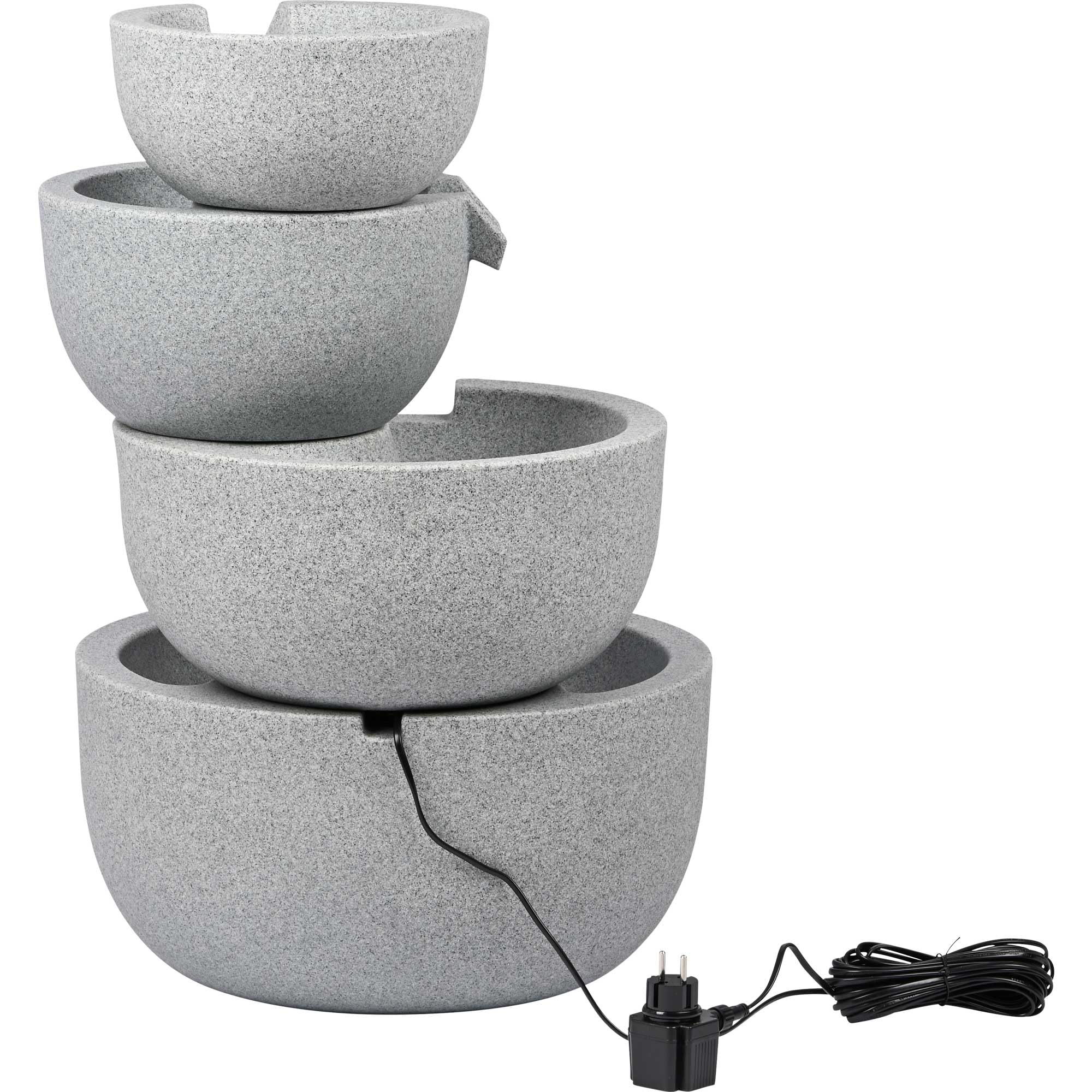 dobar® Gartenbrunnen Rama mit LED-Beleuchtung - Springbrunnen 4-stufig aus recyceltem PE - Kaskade für die Garten-Dekoration - 51 x 46,5 x 72,5 cm - Steingrau