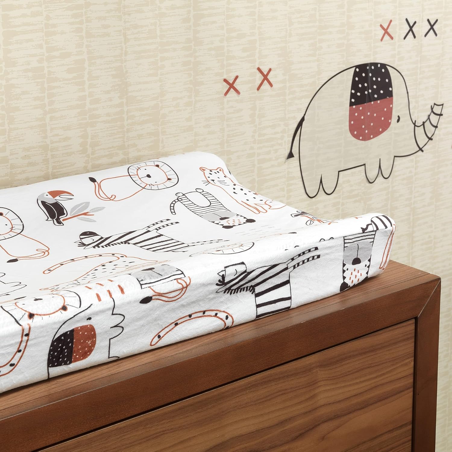 Lambs & Ivy Patchwork Jungle Animals Soft White Baby Changing Pad Cover 718050 : Baby