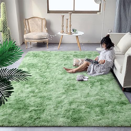 Miniatura 1 de DweIke - Alfombras esponjosas para dormitorio, sala de estar, alfombras de interior de 3 x 5 pies, alfombras peludas teñidas con nudo, color verde