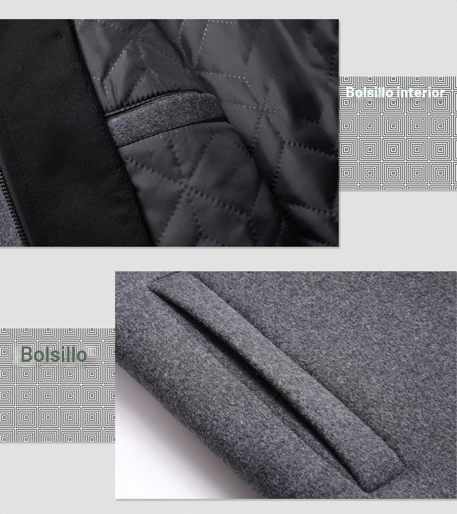 Luckyone Abrigo de Lana para Hombre 2 en 1 Invierno Trinchera Abrigos Slim Fit Outerwear Color Sólido Business cálido de trabajo de manga larga