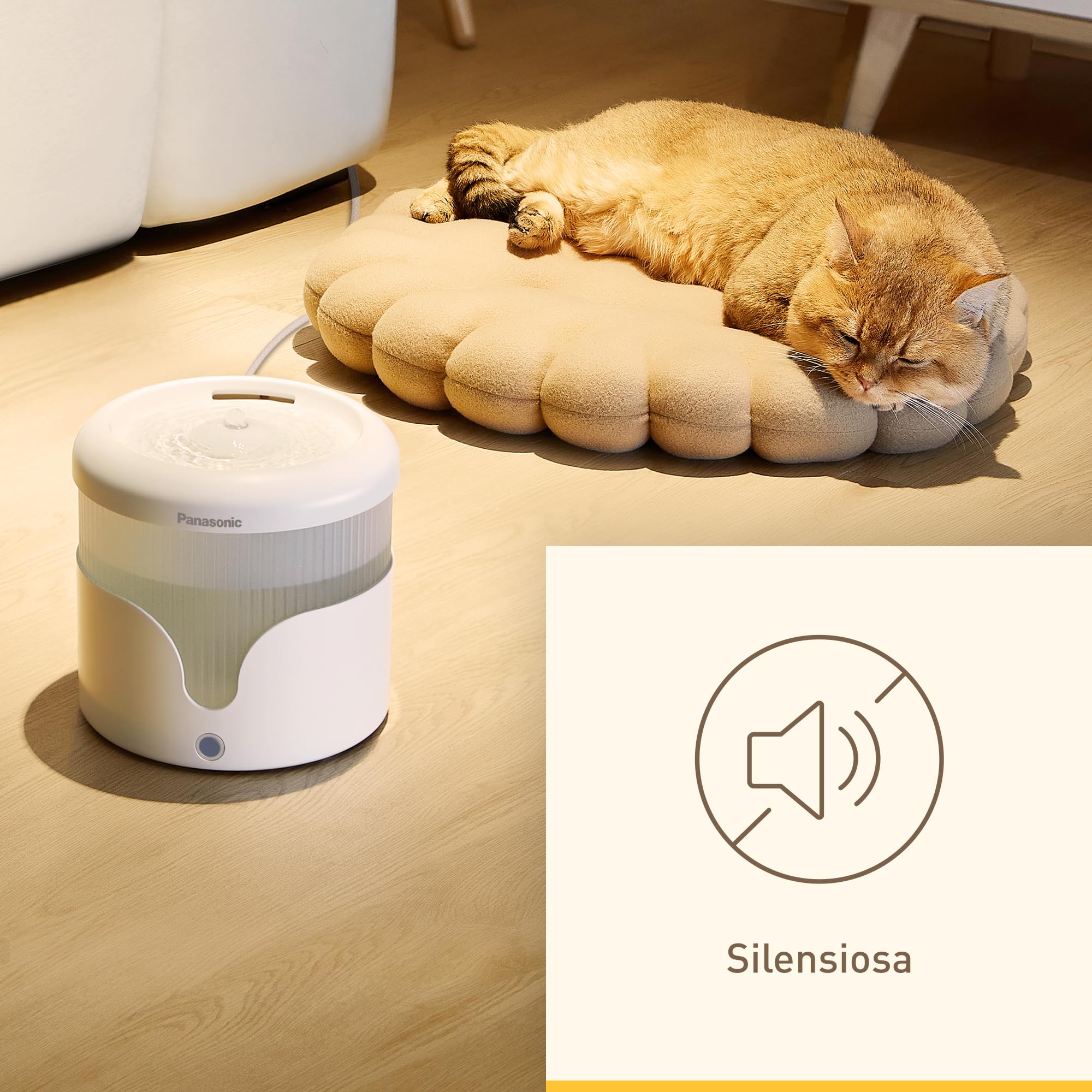 PANASONIC Fontana per Animali Domestici CP-JNW01-W, Fontana per Gatti e Cani di Taglia Medio-Piccola, Capacità 1,9L, Filtro a 4 Livelli, Super Silenziosa, Due Modalità, Bianco