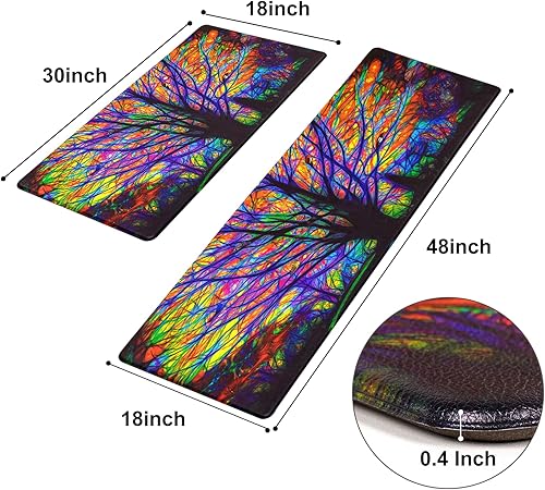 Miniatura 7 de ASPMIZ 2 tapetes de cocina estilo casa de campo acolchados antifatiga, coloridos tapetes de cocina color morado árbol antideslizante, impermeable,