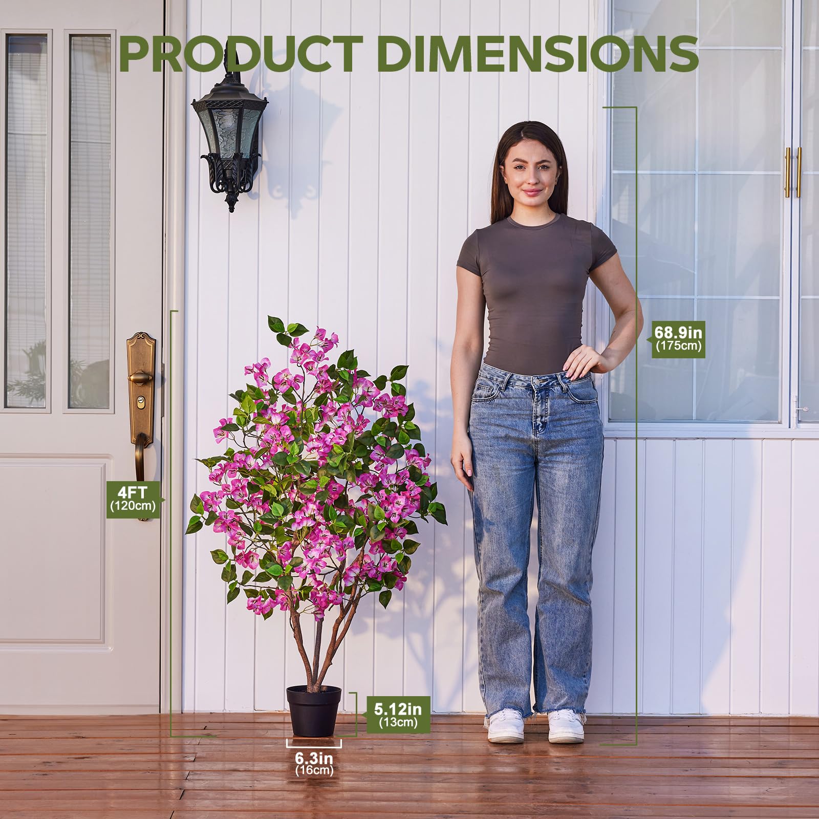 VeriNatural Künstliche Bougainvillea 120 cm mit Topf, UV-beständig | PE-Blätter, kräftig pinke Blüten, formbare Zweige, 3,5 kg Standgewicht, für Wohnzimmer, Balkon, Terrasse und Büro