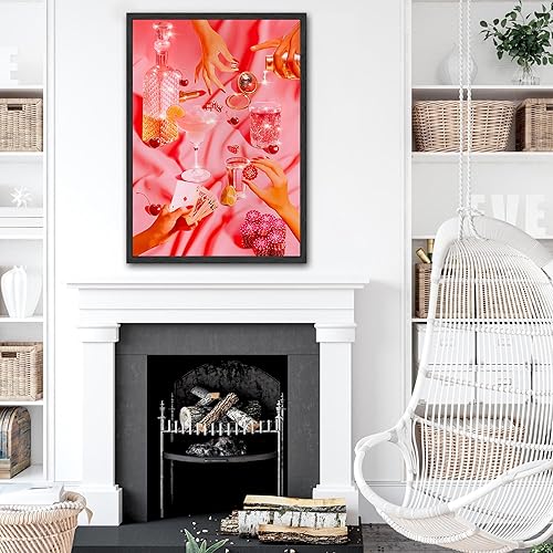 Miniatura 3 de Arte de pared de moda, póquer rosa vintage, lindo y divertido cóctel, casino, dados en lienzo, arte de pared genial y funky para bebidas, bola de