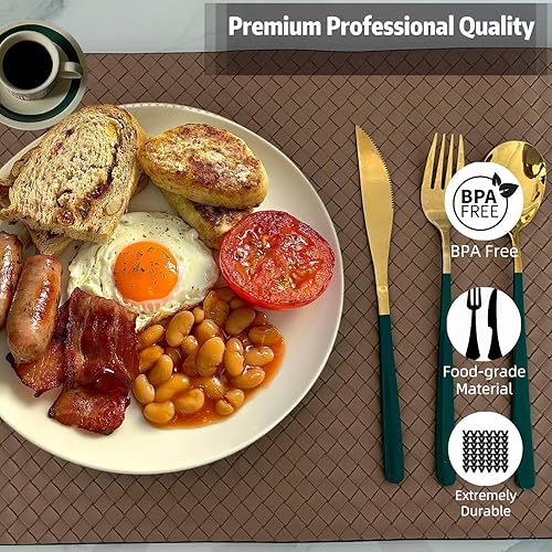 Miniatura 2 de Juego de 6 manteles individuales tejidos de piel sintética para cocina, mesa de comedor, lavables, lavables, resistentes al calor, manteles