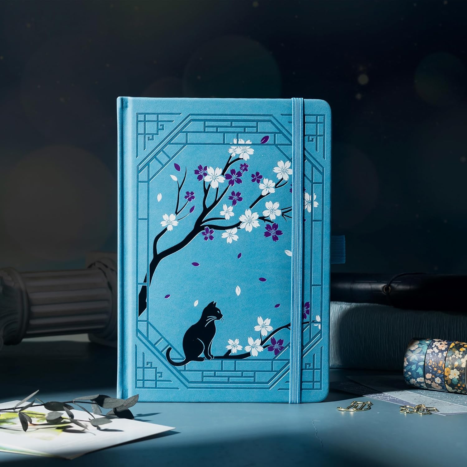 TIEFOSSI A5 Dotted Journal, Cute Cat Journal for Women Girls, Dot Notebook with Pretty Sakura Pattern, Aesthetic Diary for Writing Journaling Drawing, Golden Edges