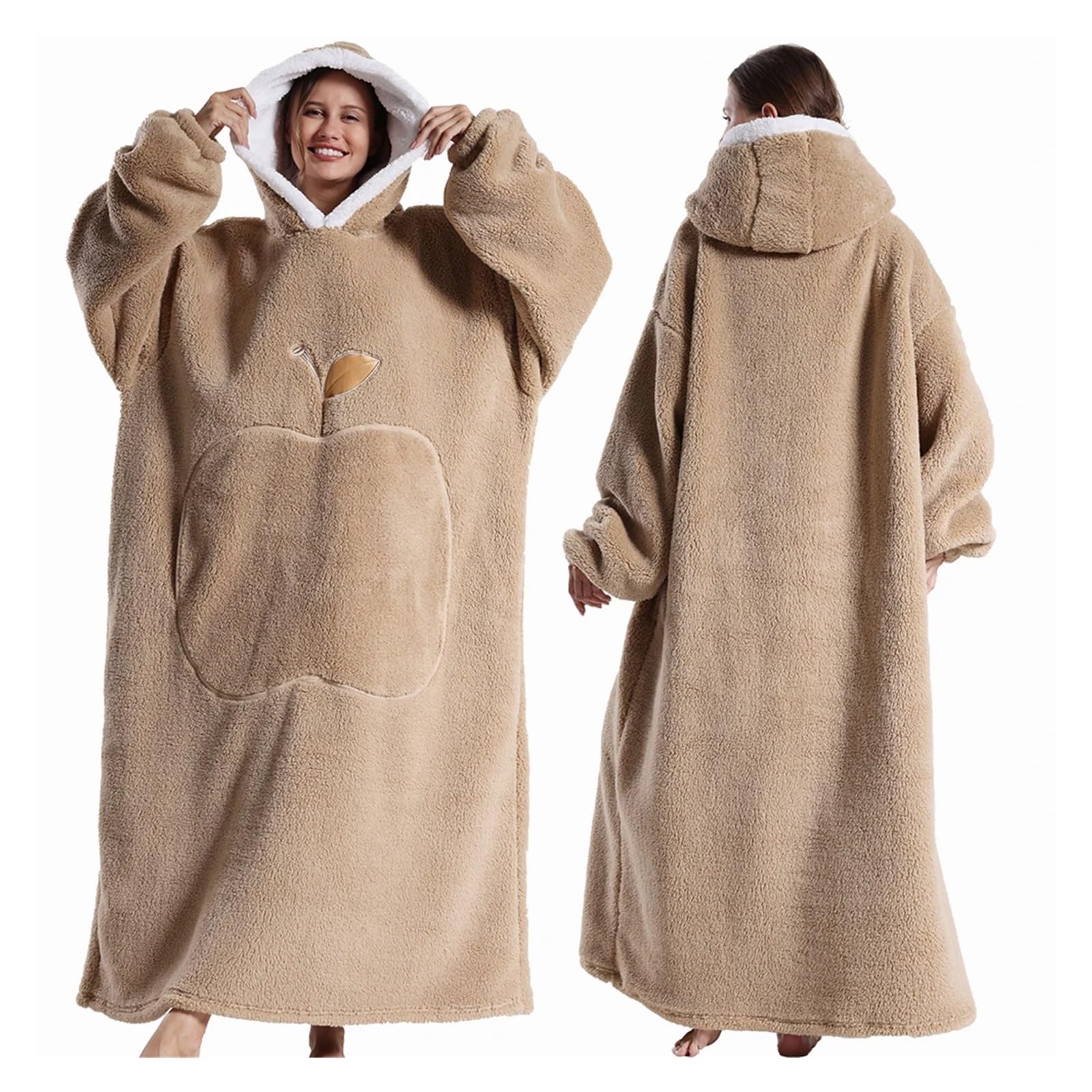 Batamanta Invierno con Capucha suéter Manta Mujer Manta Polar de Gran tamaño con Mangas Bolso Grande cálido Grueso TV Bata con Capucha Pareja(FH142)