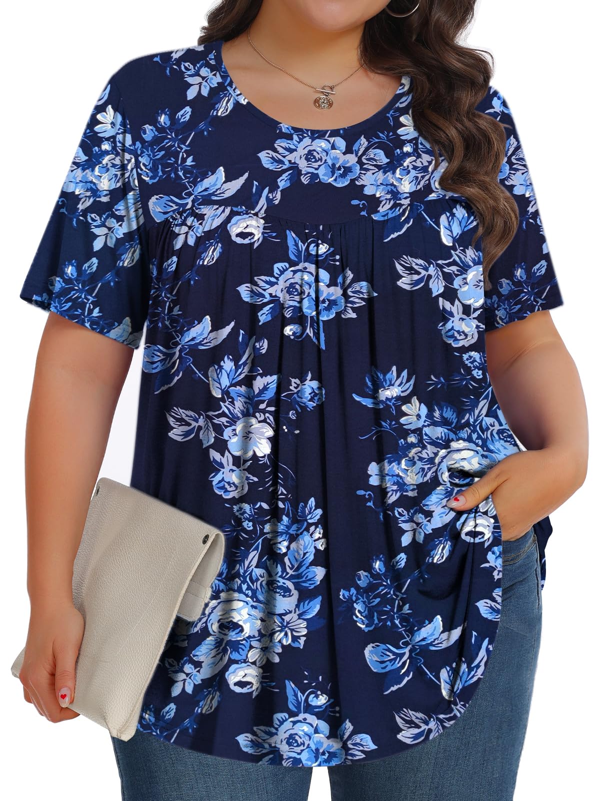Tencede Womens Plus Size Tops Shirts Short Sleeve Crew Neck Tunic Casual Soft Clothes 1X-5X