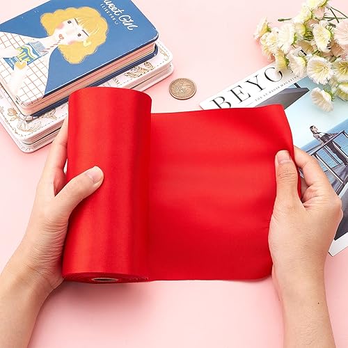 Miniatura 3 de GORGECRAFT Rollo de cinta de satén de doble cara de 27 yardas x 6 pulgadas de ancho, tela sólida de poliéster rojo, cinta grande para envolver