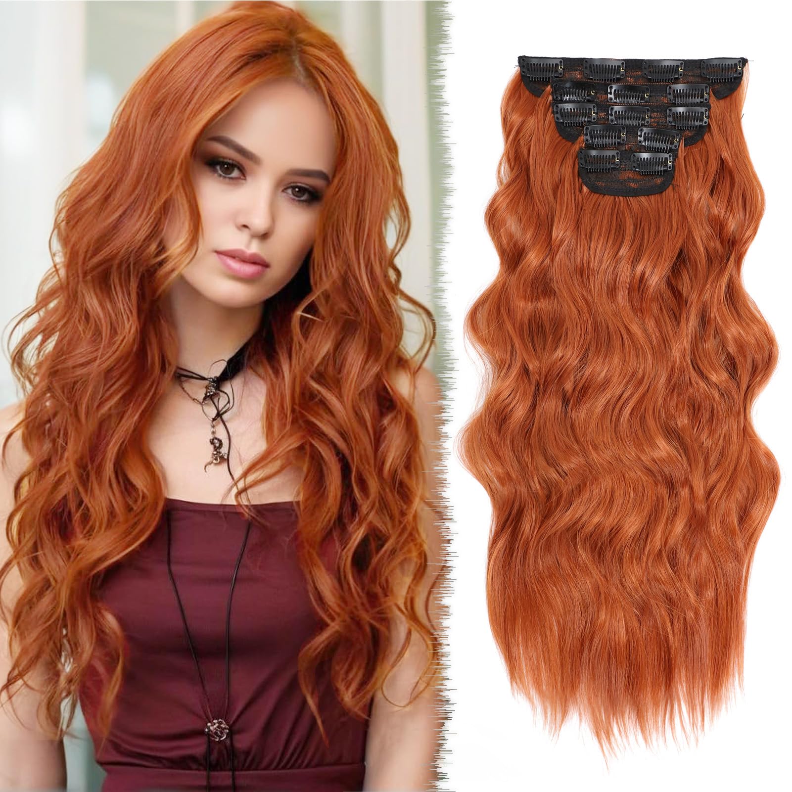 24” CURLY AUBURN COPPER 280 GRAMS 4 PEICE CLIP INS 24 main image 3