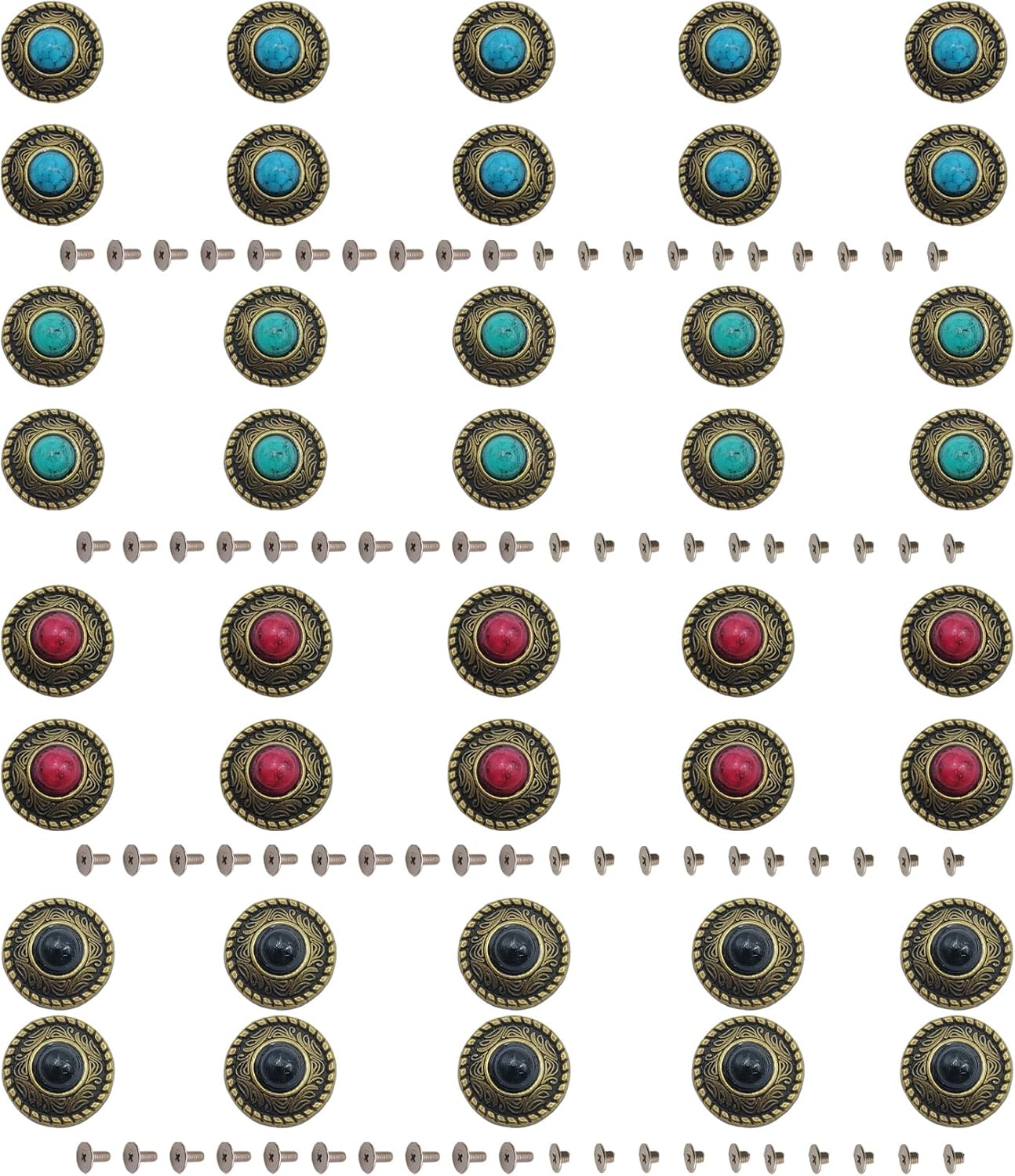 40 Pcs Imitation Turquoise Buttons, Round Metal Conchos, Screw Back Turquoise Buttons for DIY Leather Craft Wallet Decorative