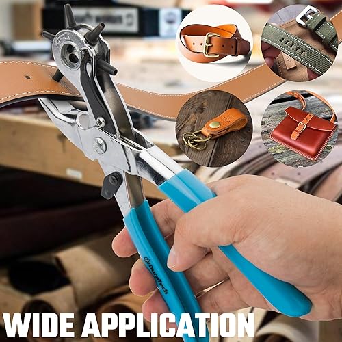 Miniatura 7 de DURATECH Punzón giratorio, herramienta de perforación de cuero, 8 pulgadas, 6 cubiertas de tamaño de agujeros múltiples de 0.079 in a 0.177 in, para