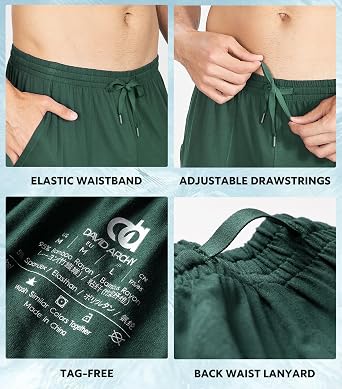 DAVID ARCHY Cloud-Soft Bamboo Rayon Mens Pajama Shorts Ultra-Cooling Sleep Shorts for Hot Sleepers, Breathable Lounge Wear