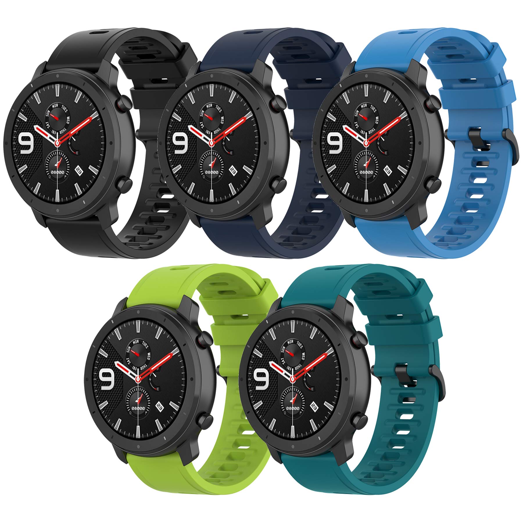 Bracelet de rechange en silicone pour Amazfit Bip 6/Bip 5, 22 mm à dégagement rapide pour montre connectée Amazfit GTR 4/3/3 Pro/2/2e/GTR 47 mm (sans tracker)