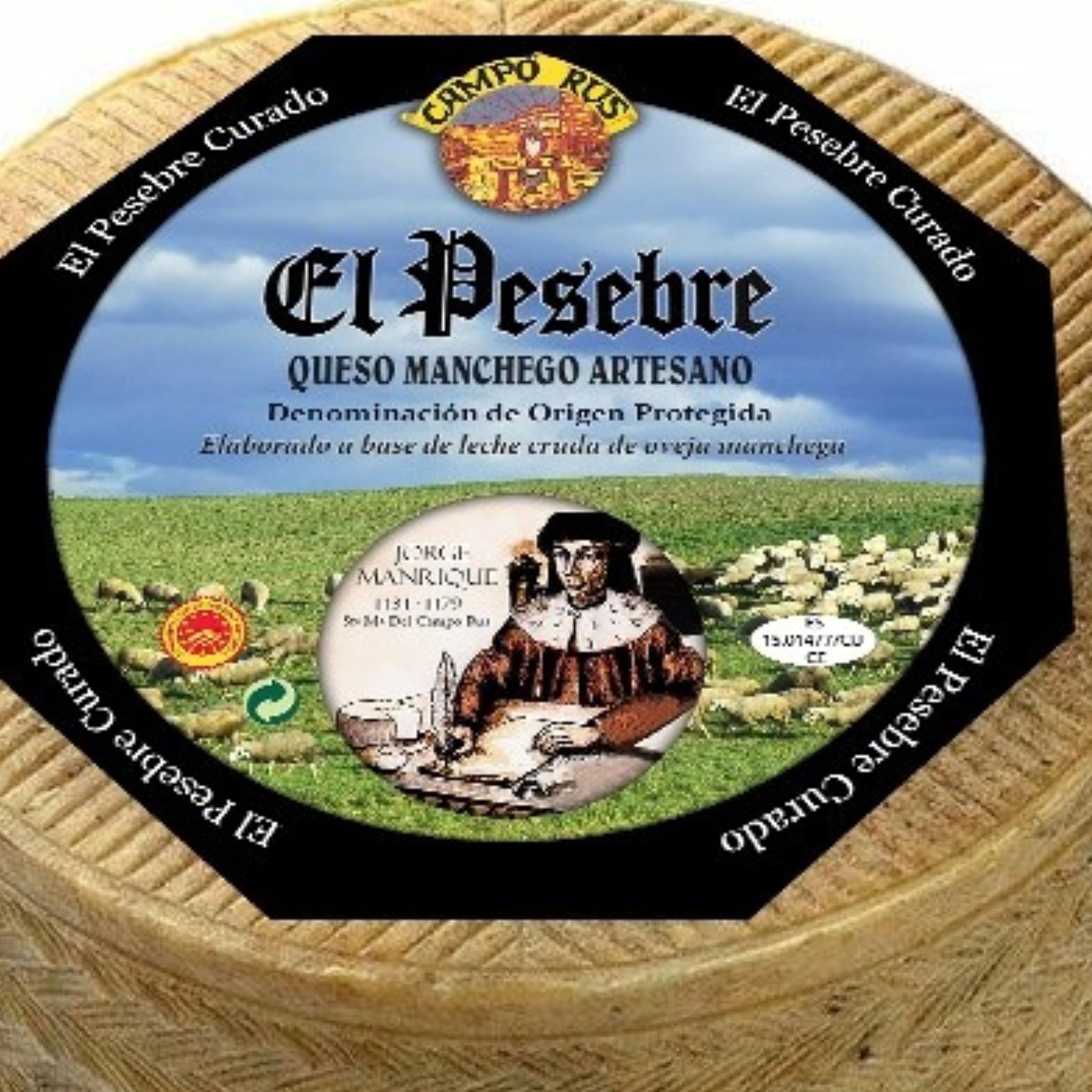 Queso Manchego - Queso Curado Artesano D.O. Protegida El Pesebre - Elaborado con Leche Cruda de Oveja Manchega - Peso Aproximado 3 Kilos
