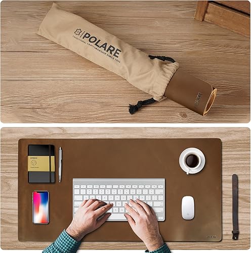 Miniatura 6 de Polare - Protector de escritorio de cuero de grano completo de 0.079 in de grosor, 31.5 x 15.7 pulgadas, alfombrillas de escritorio para teclado y