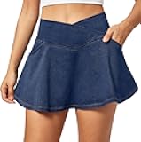 IUGA Stretchy Denim Skort V-Waist Jean Skort with Pockets High Waisted Mini Jean Skirt with Shorts Underneath