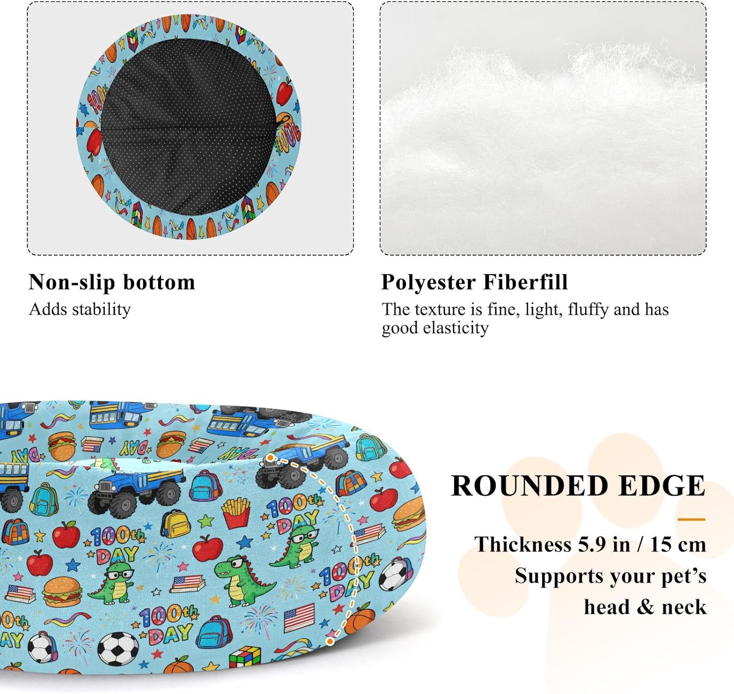 Pet Dog Beds Removable & Washable Fluffy Dog Pillow Bed for Small Size Pets Sleeping M 100th Day Celebration Dinosaur